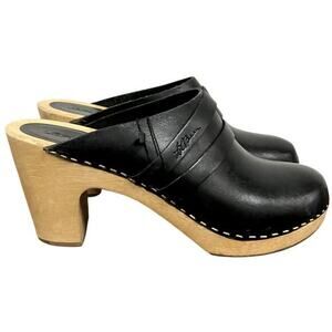 LL Bean Black‎ Leather Wooden Mule Clogs